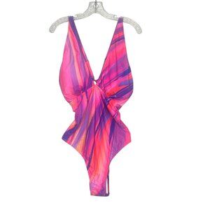 Shein One Piece Swimsuit Womens Size 3XL Pink Purple Tie-Dye Strappy Back New